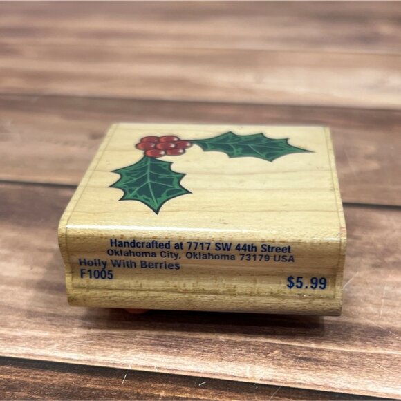 1999 STAMPABILITIES HOLLY BERRY F1005 WOOD MOUNTED RUBBER STAMP HOLIDAY - Picture 3 of 4
